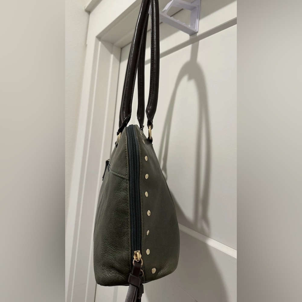 Tignanello Soft Peppled Leather, Studded Shoulder Bag Purse Green - Picture 3 of 7
